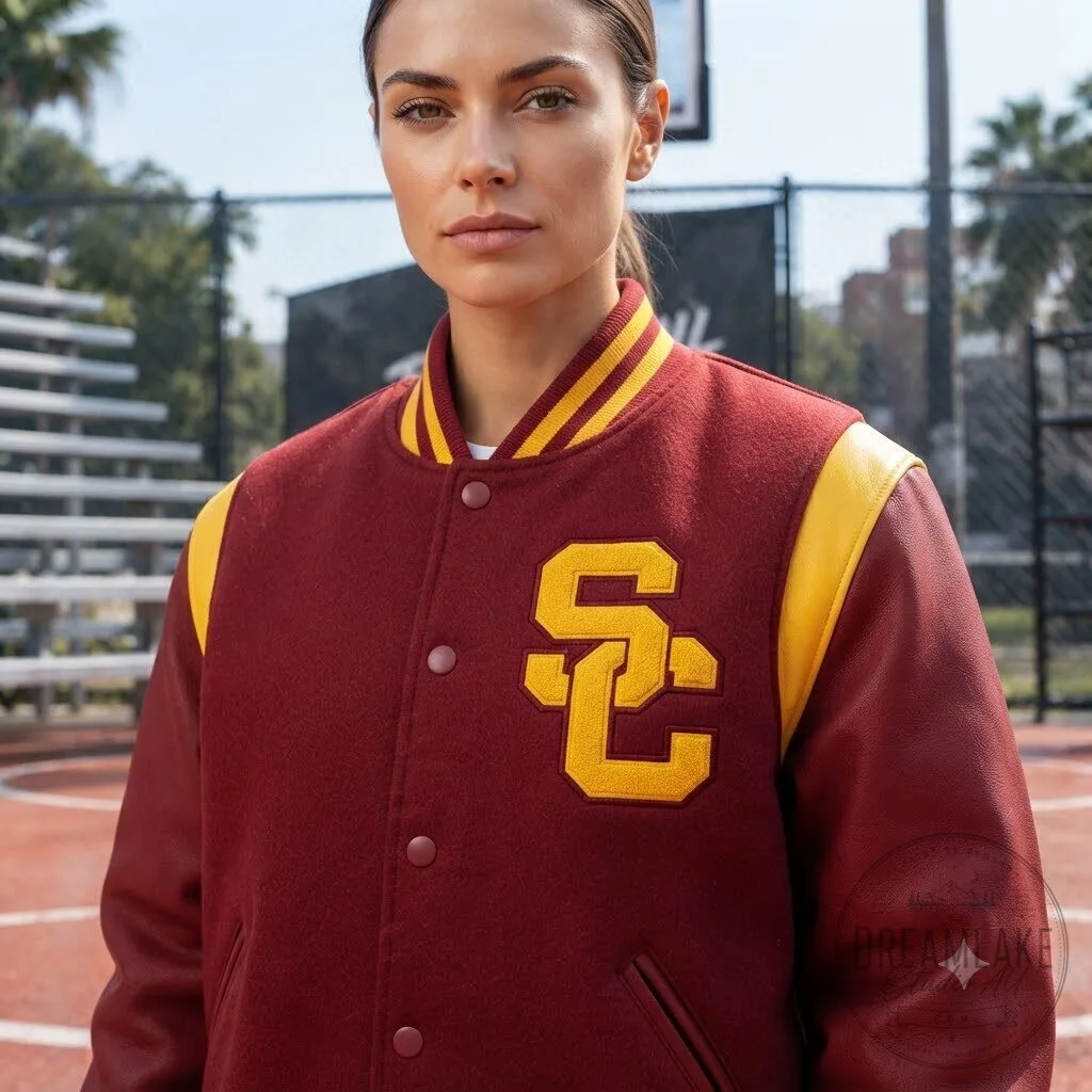 USC Womens Trojans Style Basketball Varsity Letterman Jacket 8 USC Womens Trojans Style Basketball Varsity Letterman Jacket