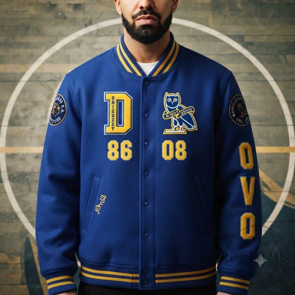 OVO x Degrassi Style Blue & Gold Varsity Letterman Jacket 9 OVO x Degrassi Style Blue & Gold Varsity Letterman Jacket