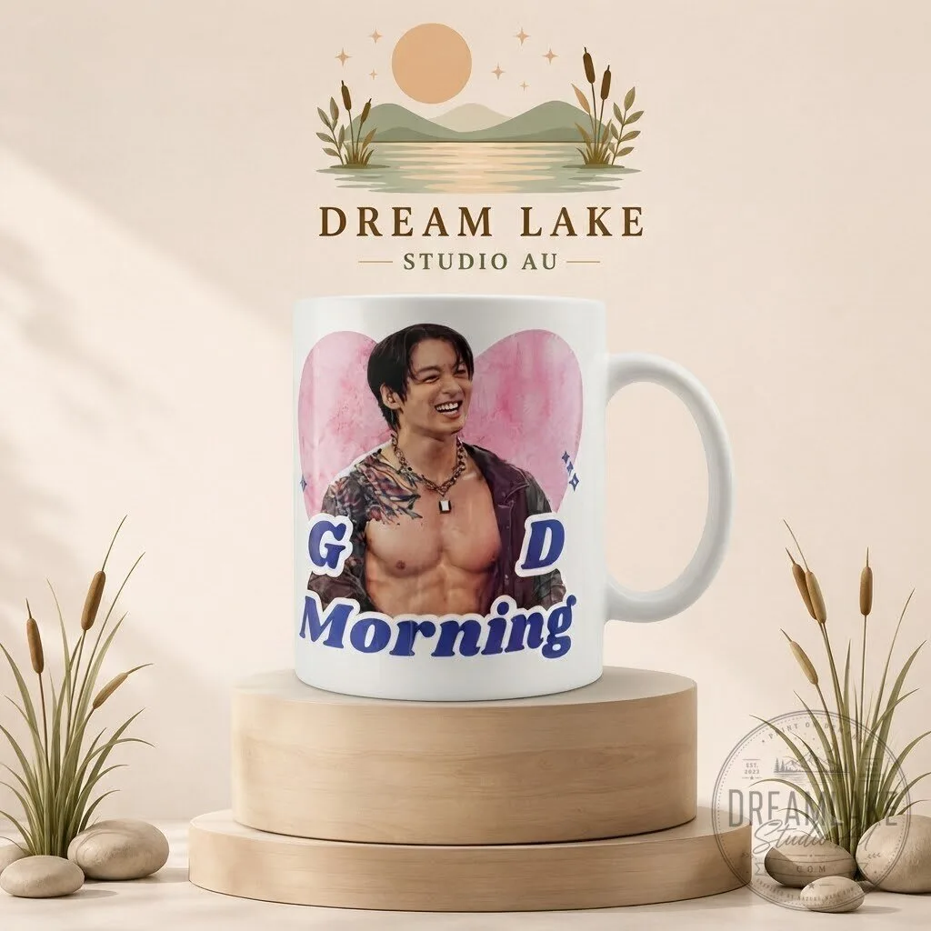 "Discover Unique BTS and Chainsaw Man Gifts: Mugs, Caps, Keychains" 7 Good Morning Jungkook BTS Ceramic Coffee Mug