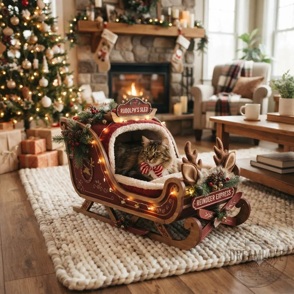 Cozy Festive Reindeer Sleigh Cat Bed 2026 10 Cozy Festive Reindeer Sleigh Cat Bed 2026