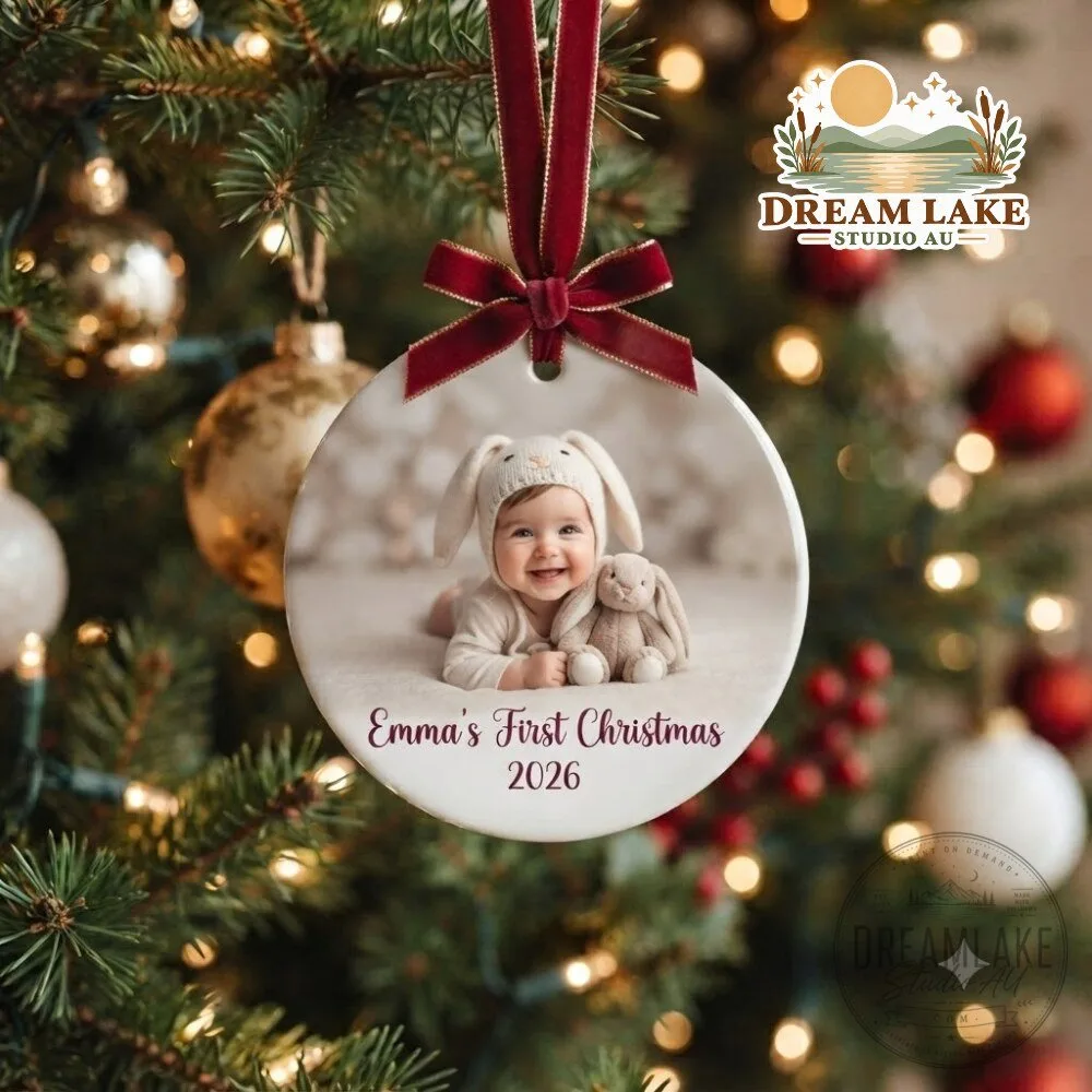 Baby First Christmas Photo Custom Ornament 2026