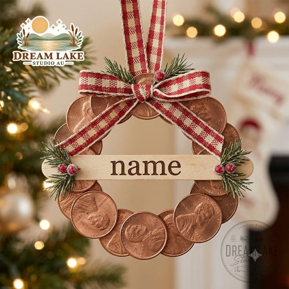Personalized Penny Wreath Christmas Ornament 2026 Custom