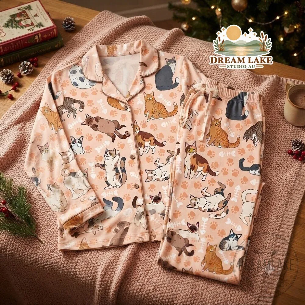 Cute Cat Long Sleeve Pajama Set Sleepwear