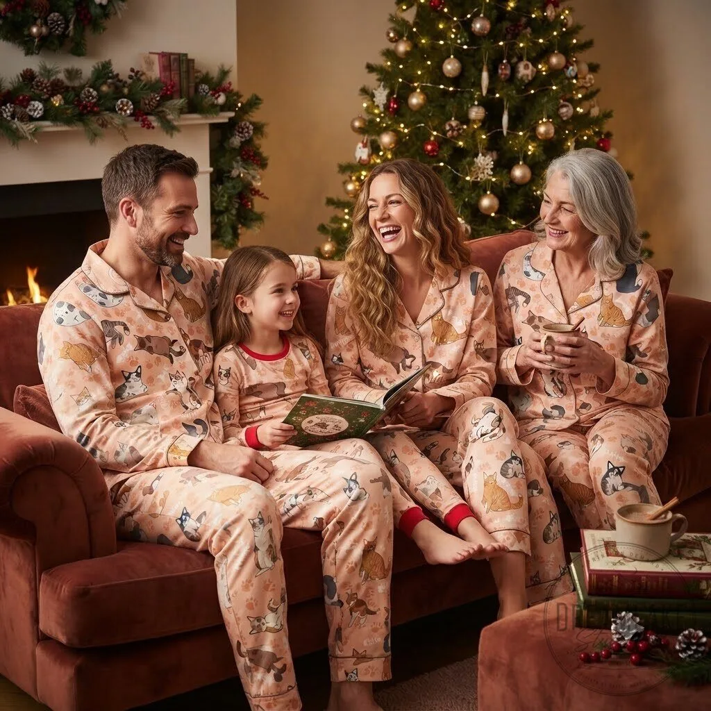 Cute Cat Long Sleeve Pajama Set Sleepwear 11 Cute Cat Long Sleeve Pajama Set Sleepwear