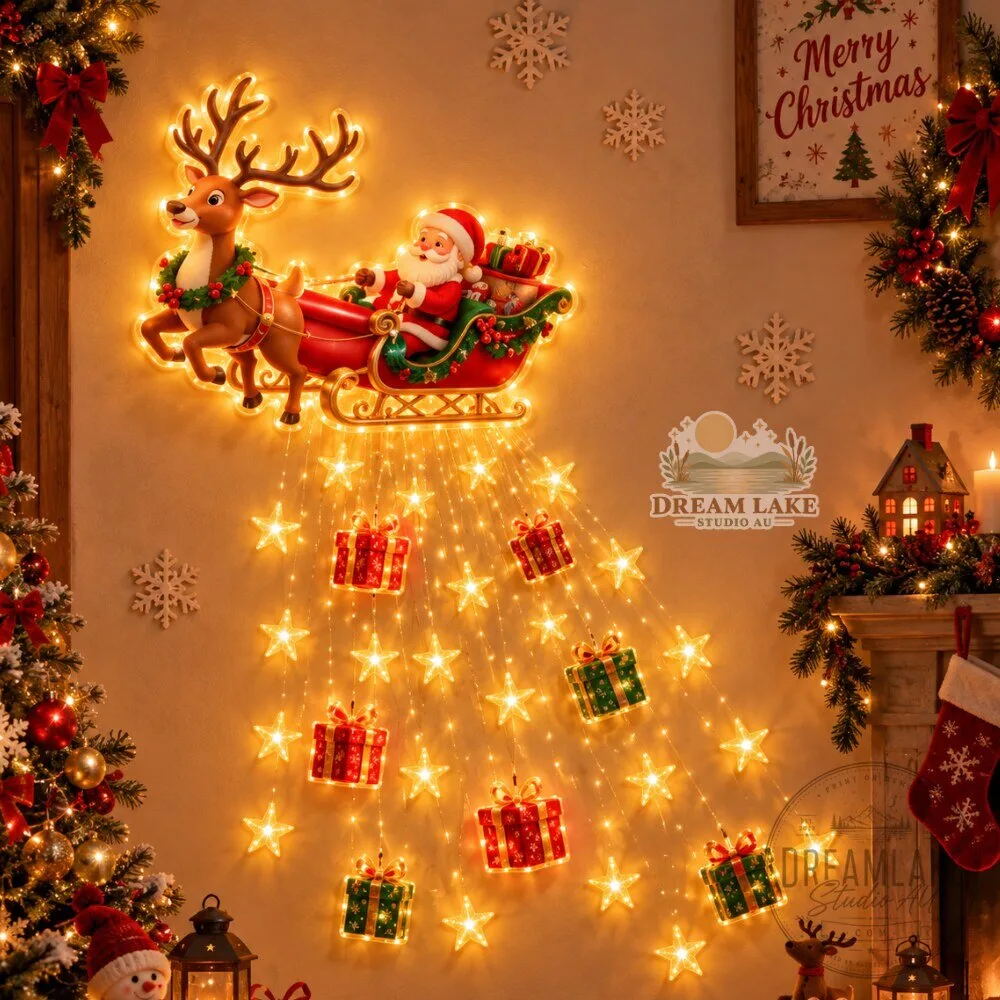 LED Santa Claus & Reindeer Sleigh Christmas String Lights