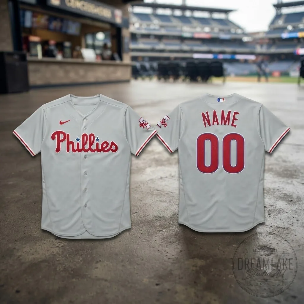 Philadelphia Phillies Custom Grey Baseball Jersey 2026 12 Philadelphia Phillies Custom Grey Baseball Jersey 2026