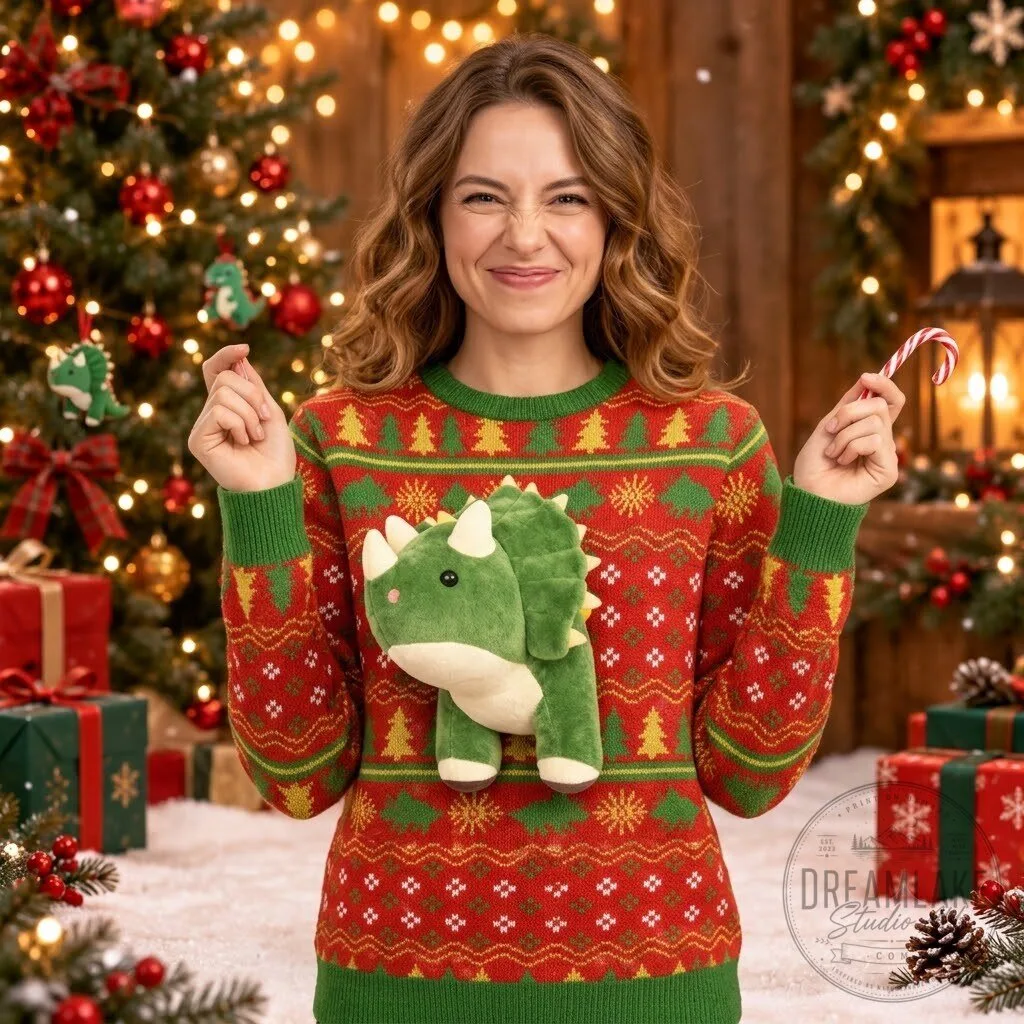Dinosaur Ugly Christmas Sweater With Plush Stuffed T-Rex 12 Dinosaur Ugly Christmas Sweater With Plush Stuffed T-Rex