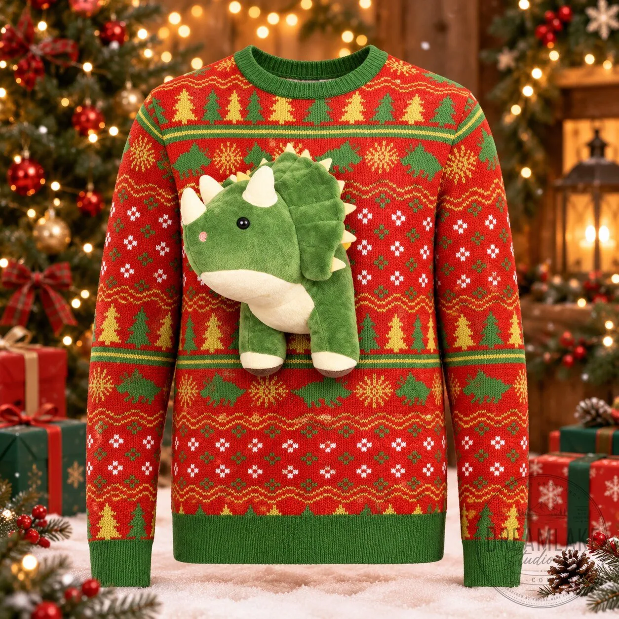 Dinosaur Ugly Christmas Sweater With Plush Stuffed T-Rex 13 Dinosaur Ugly Christmas Sweater With Plush Stuffed T-Rex