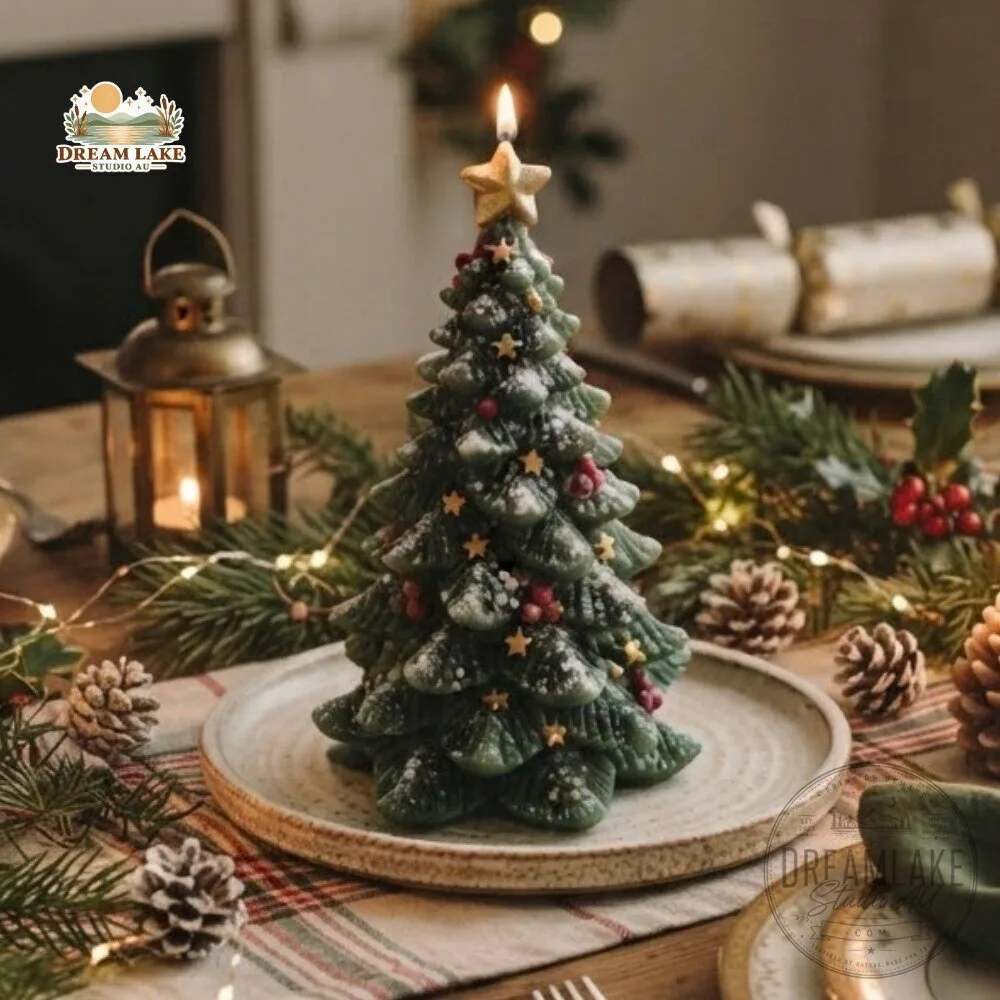Green Christmas Tree Scented Candle With Gold Star