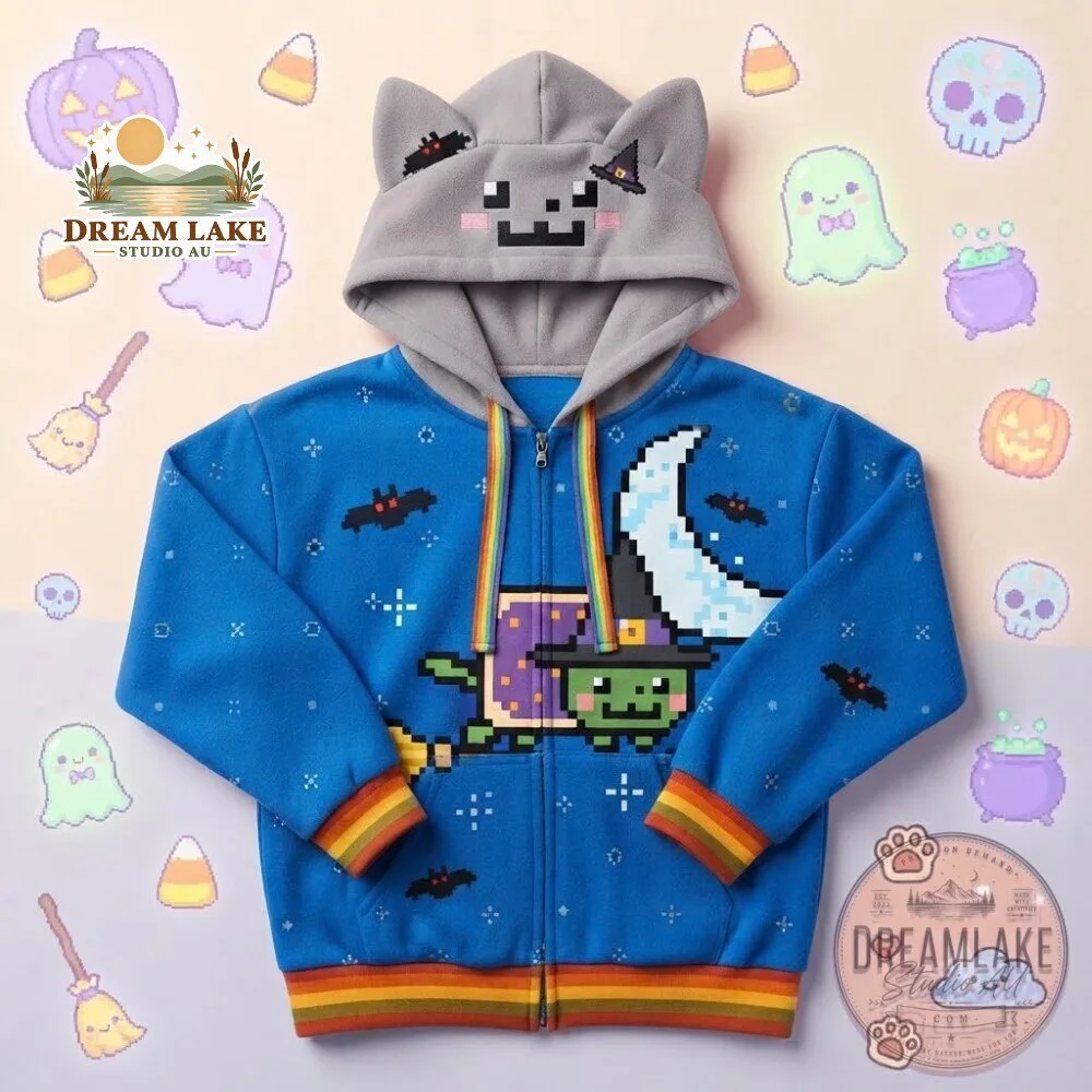 Cute Halloween Nyan Cat Witch Zip Up Hoodie