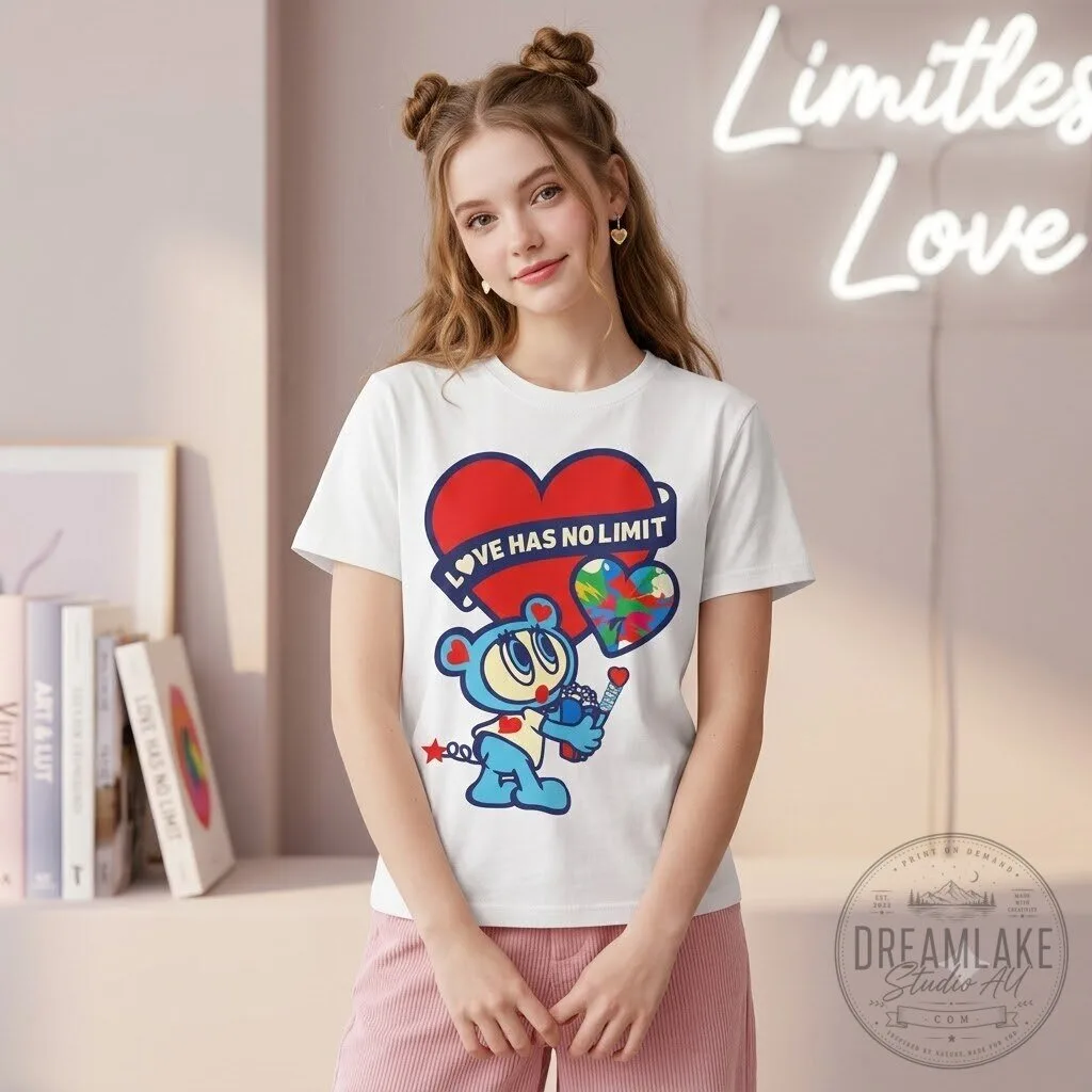 Love Has No Limit Cute Blue Bear White T-Shirt 8 Love Has No Limit Cute Blue Bear White T-Shirt