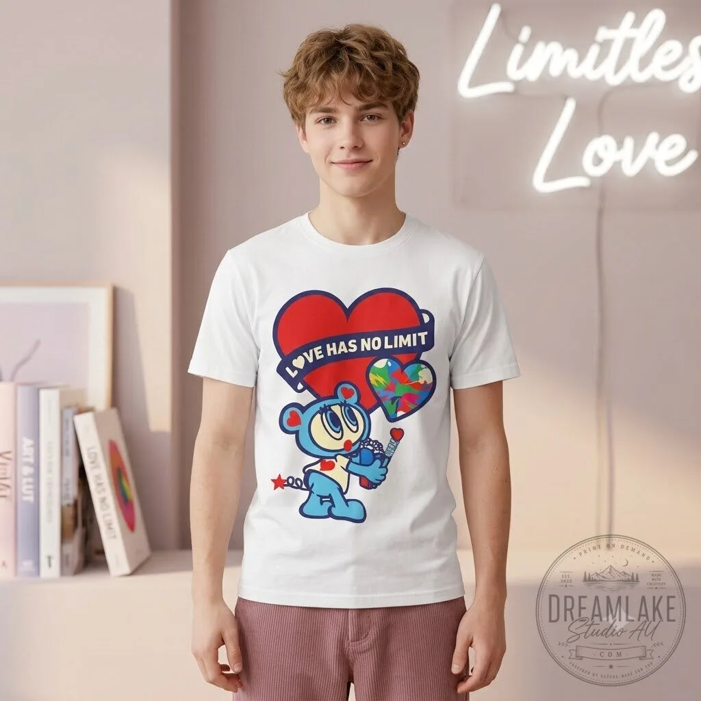 Love Has No Limit Cute Blue Bear White T-Shirt 9 Love Has No Limit Cute Blue Bear White T-Shirt
