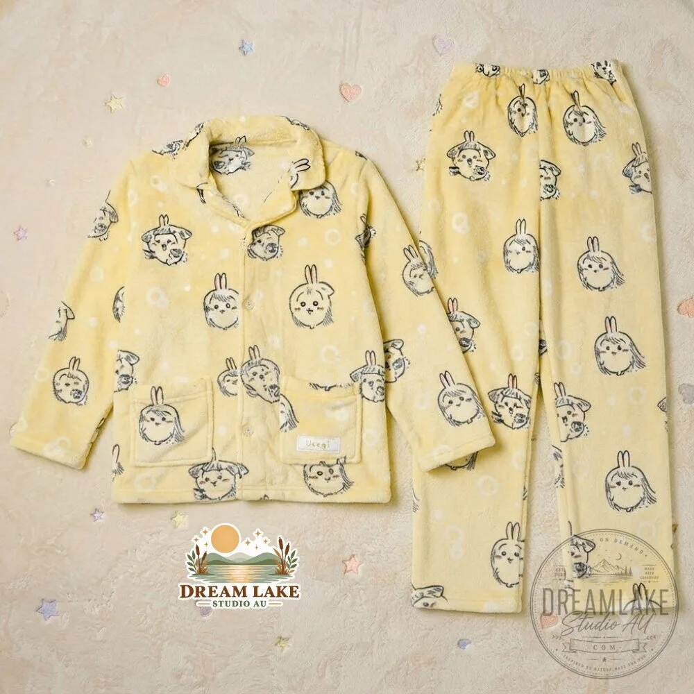 Kawaii Yellow Spao Chiikawa Sleep Pajamas