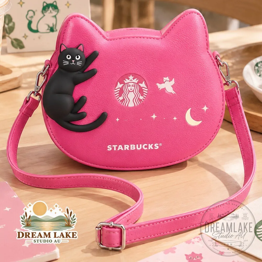Pink Cat Starbucks Crossbody Bag