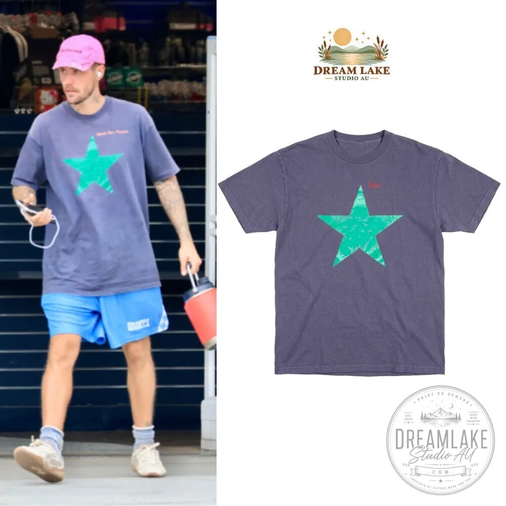 Justin Bieber Green Star Graphic T-Shirt
