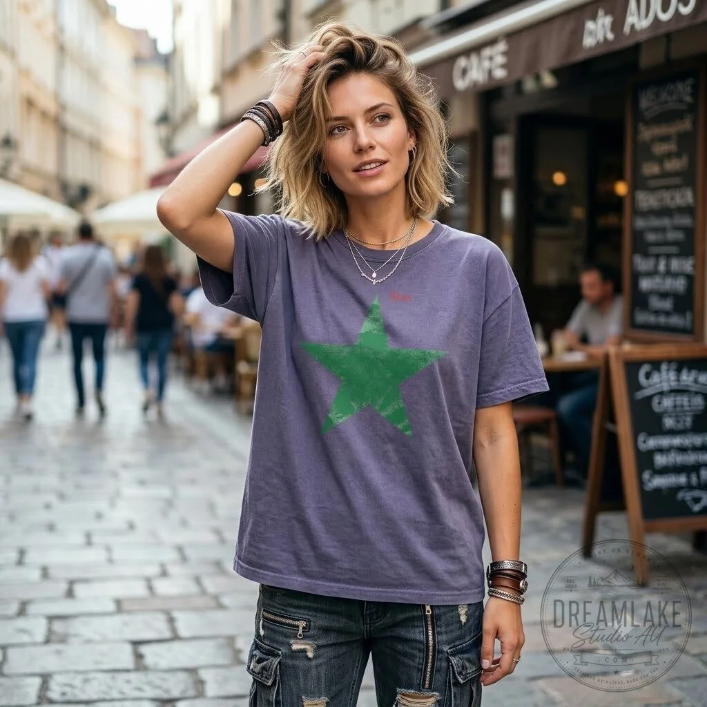 Justin Bieber Green Star Graphic T-Shirt 8 Justin Bieber Green Star Graphic T-Shirt